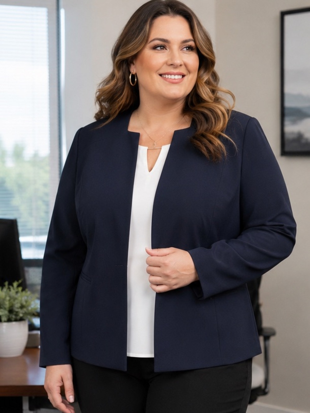 Alex Marie Navy Open-Front Blazer Plus 18